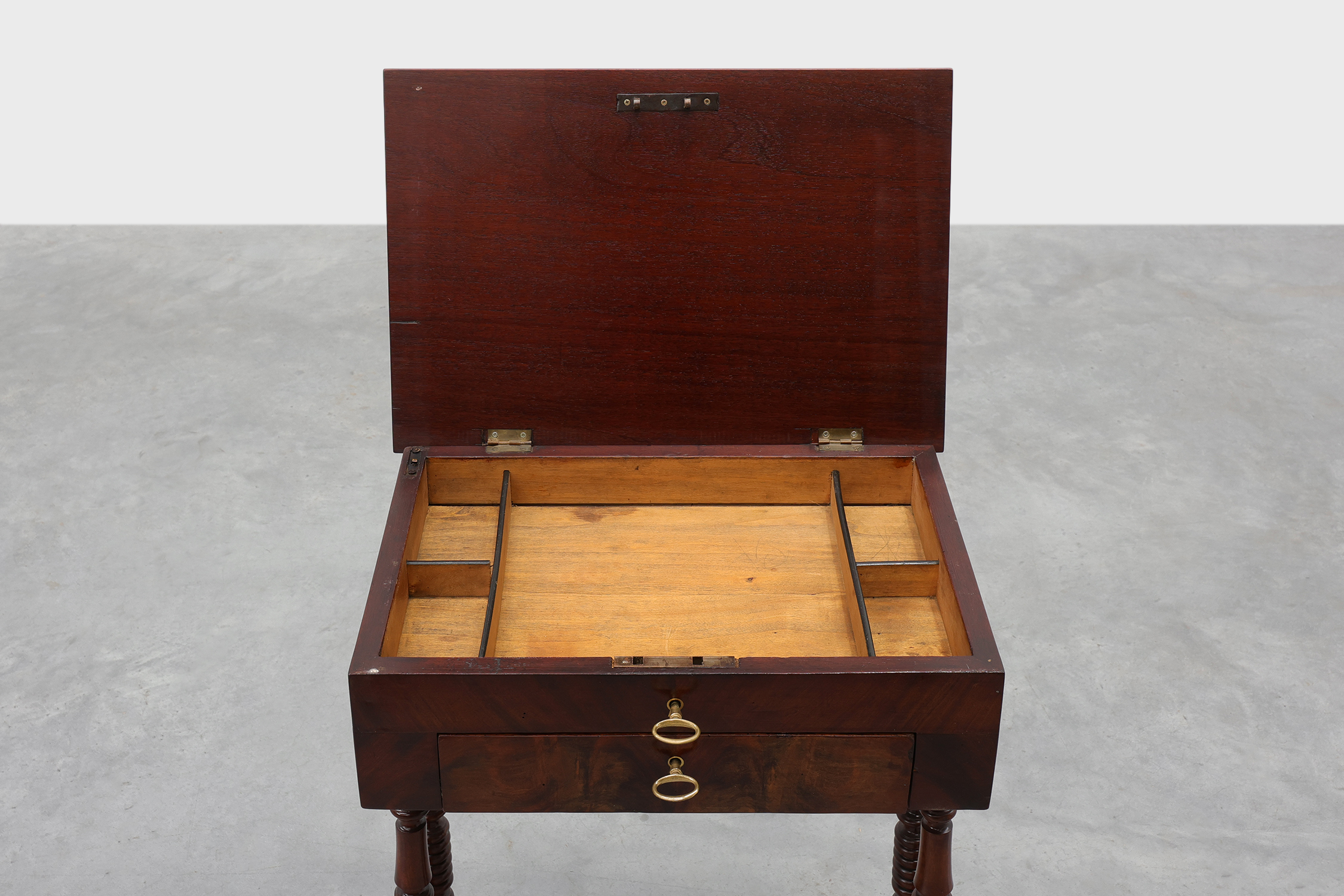 Louis Philippe Side Table with Two Drawers and Turned Twin Legs, France, 1850sthumbnail